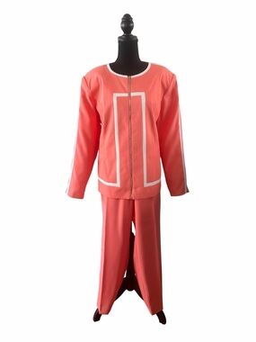 Ben Marc Coral Orange 3pc Pant Suit w/ White Accents Size 16